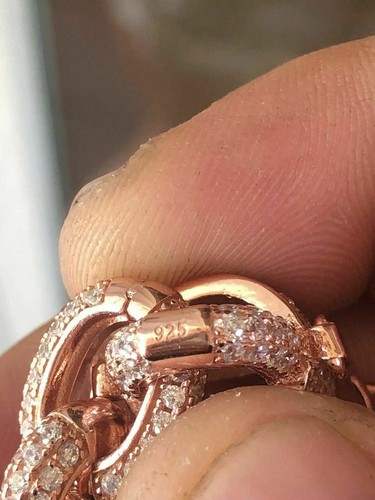 Icy Hip Hop Rolo Bracelet Rose Gold Plated Real Solid 925 Silver CZ 12mm - Picture 4 of 12