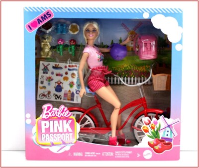 スペインBarbie ピンクレーベル BARBIE Pink Passport HOLLAND Fashion Doll + BICYCLE - Puppy +More