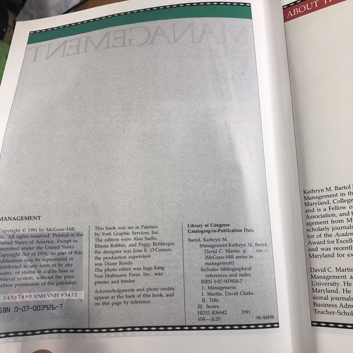 Management By Kathryn M. Bartol, David C. Martin Large Hardcover Uni Textbook - 第 4/12 張圖片