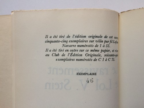 Marguerite DURAS "Le ravissement de Lol V. Stein " NUM. 1/55 Pur Fil, Gallimard - Picture 2 of 3