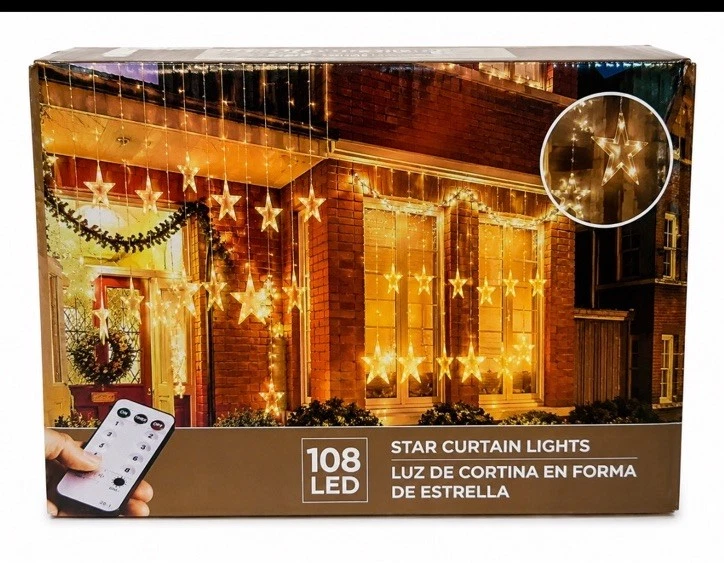 108 LED Star Curtain String Lights Remote Control Indoor Outdoor Party Decor