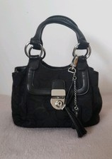 Debenhams Collection Grab Bag Handbag Black Circles Pocket Sections Clasp 29cm