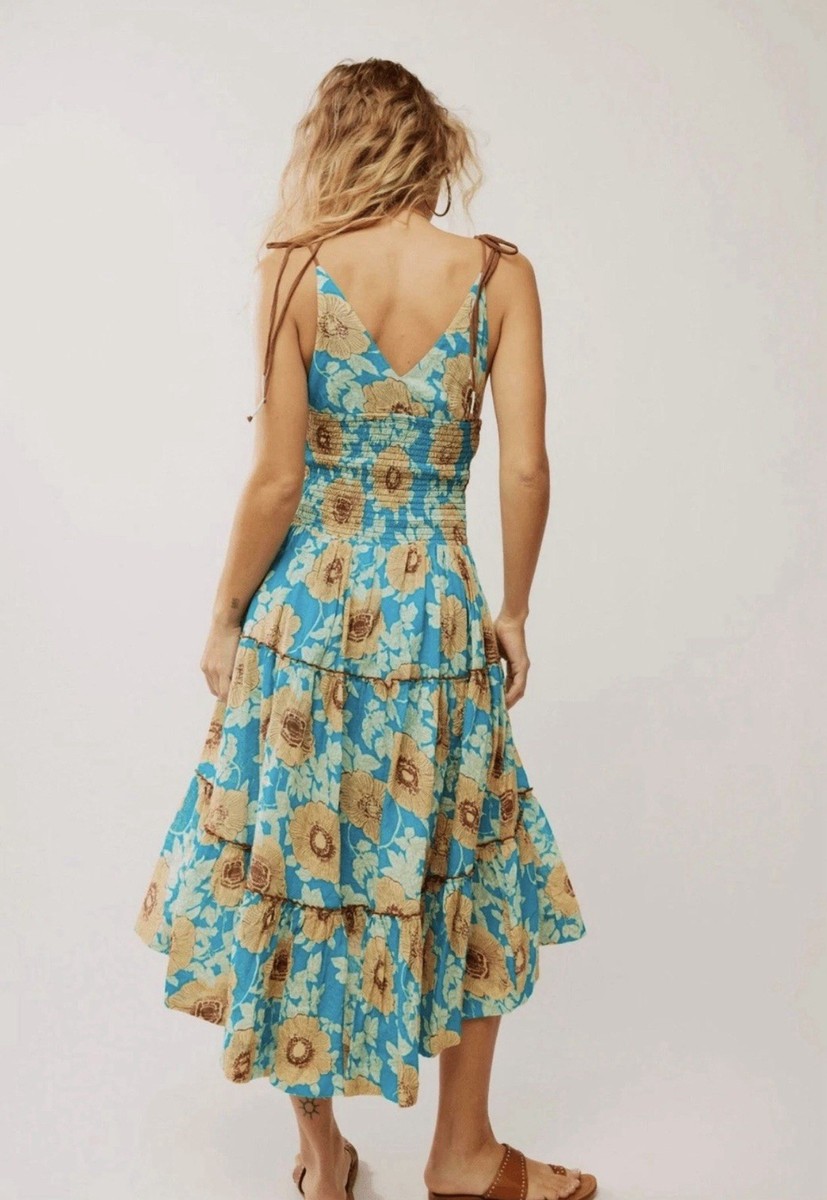 New Free People Adriel Tiered Dress Size Small Tie Straps Blue Ocean NWT | eBay New Free People Adriel Tiered Dress Size Small Tie Straps Blue Ocean NWT | eBay