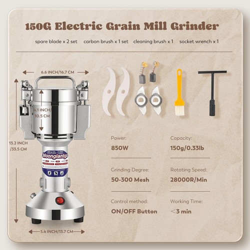 Grain Mill Grinder 150g Commercial Spice Grinder 850W Stainless Steel Dry Gri... - Picture 7 of 7