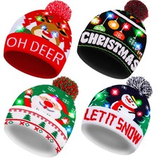4 Pack LED Christmas Hat Light Up Beanie Hats Ugly Sweater Knit Hats for Chri...