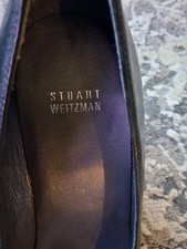 Stuart Weitzman Black Leather Peep Toe Slip-On Pumps Block Heel
