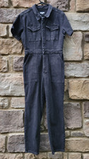 Good American Denim Jumpsuit Short Sleeve Washed Black Utility Size 4