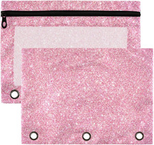 Pencil Pouch for 3 Ring Binder, Pink Glitter Binder Pouches with Zipper Bulk, Pe
