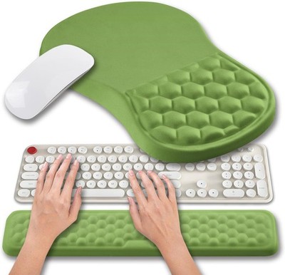 2in1 Grass Green Wave Keyboard Wrist Rest Massage Mouse Pad Memory Gel Home