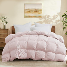 Queen Size Down Comforter All-Season Soft Goose Feather Fiber Pink 88x88