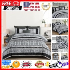Boho King Size Comforter Set 8 Pieces,Gray Bohemian Striped Bed in a Bag,Flor...