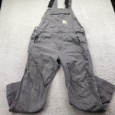 Carhartt Bib Overalls Mens 36x30 Gray Canvas Relaxed Fit Workwear Utility