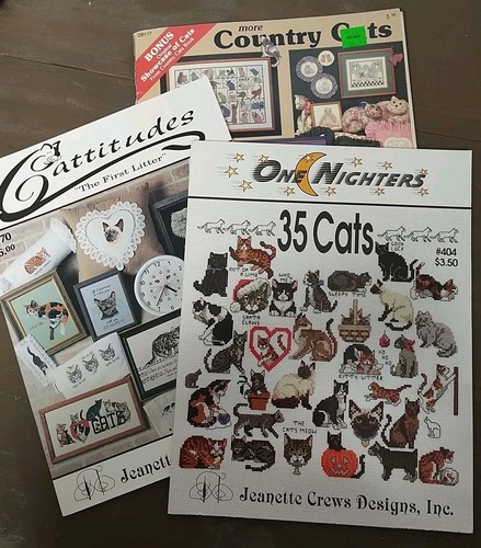 Lot of 3 Cross Stitch Patterns Books of CATS KITTENS, CATTITUDES #170, One Night - 第 1/14 張圖片