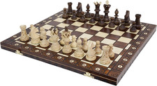21" Handmade Wooden Chess Set Folding Board Carved Pieces Travel Storage
