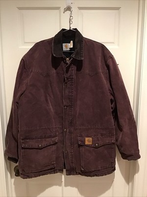 Vintage Carhartt Chore Coat Mens L Burgundy Duck Canvas C08 BRG