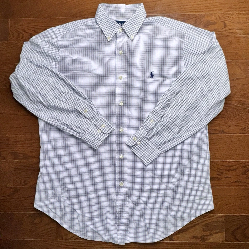 Ralph Lauren Men Classic Fit Button Down Plaid 15.5-32/33 Blue Pony Preppy - Image 2 of 4