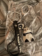 Panda I Want You Black White Keychain with Strap