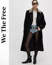 NEW Free People XL Black Need It Tench coat jacket leopard collar Anthropologie