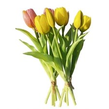 10 PCS Multicolor Artificial Tulip Bundle 6 Tulips 4 Buds Real Touch Wedding
