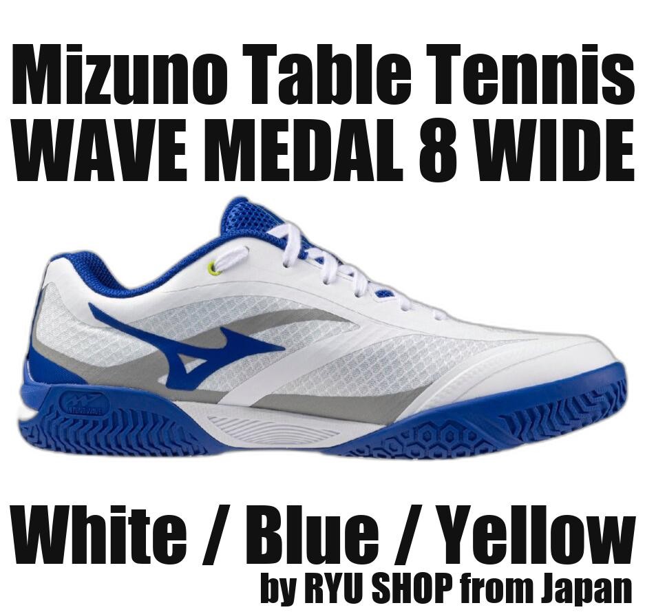Mizuno Table Tennis Shoes WAVE MEDAL 8 WIDE 81GA258306 White / Blue / Yellow