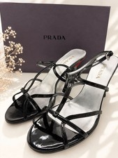 Prada Women's Enamel Strap Sandals Black 70 US Size with Box Used