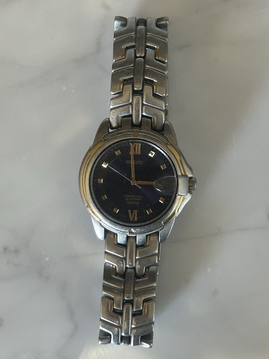 Vintage Seiko 8F32-00D0 Perpetual Calendar 100M Blue Dial Quartz