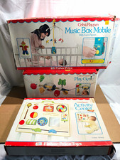 Lot Of 3 Vintage 1973 Fisher Price Baby Items Gently Used w/ Box Music Works