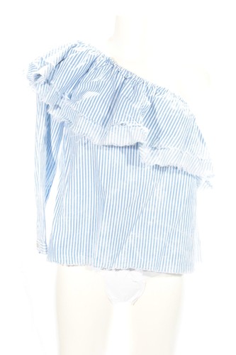 ZARA WOMAN Blusa con volantes Mujeres Blusa Talla EU 36 azul-blanco look casual - Imagen 4 de 5