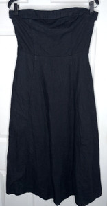 Abercrombie & Fitch Women Sz Small Black Linen Strapless Midi Dress Pockets