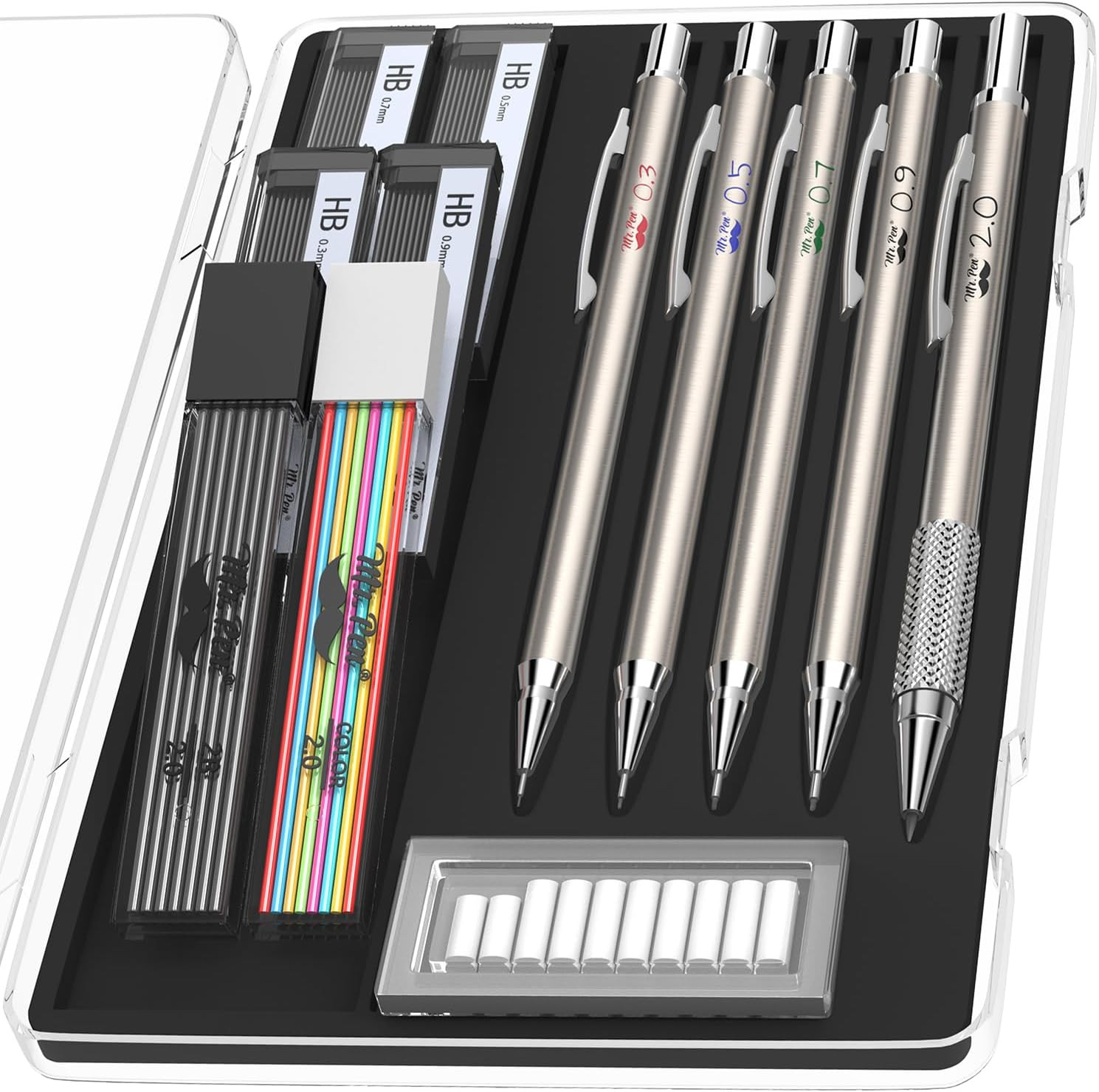 Set With Lead And Eraser Refills, 5 Sizes, 0.3, 0.5, 0