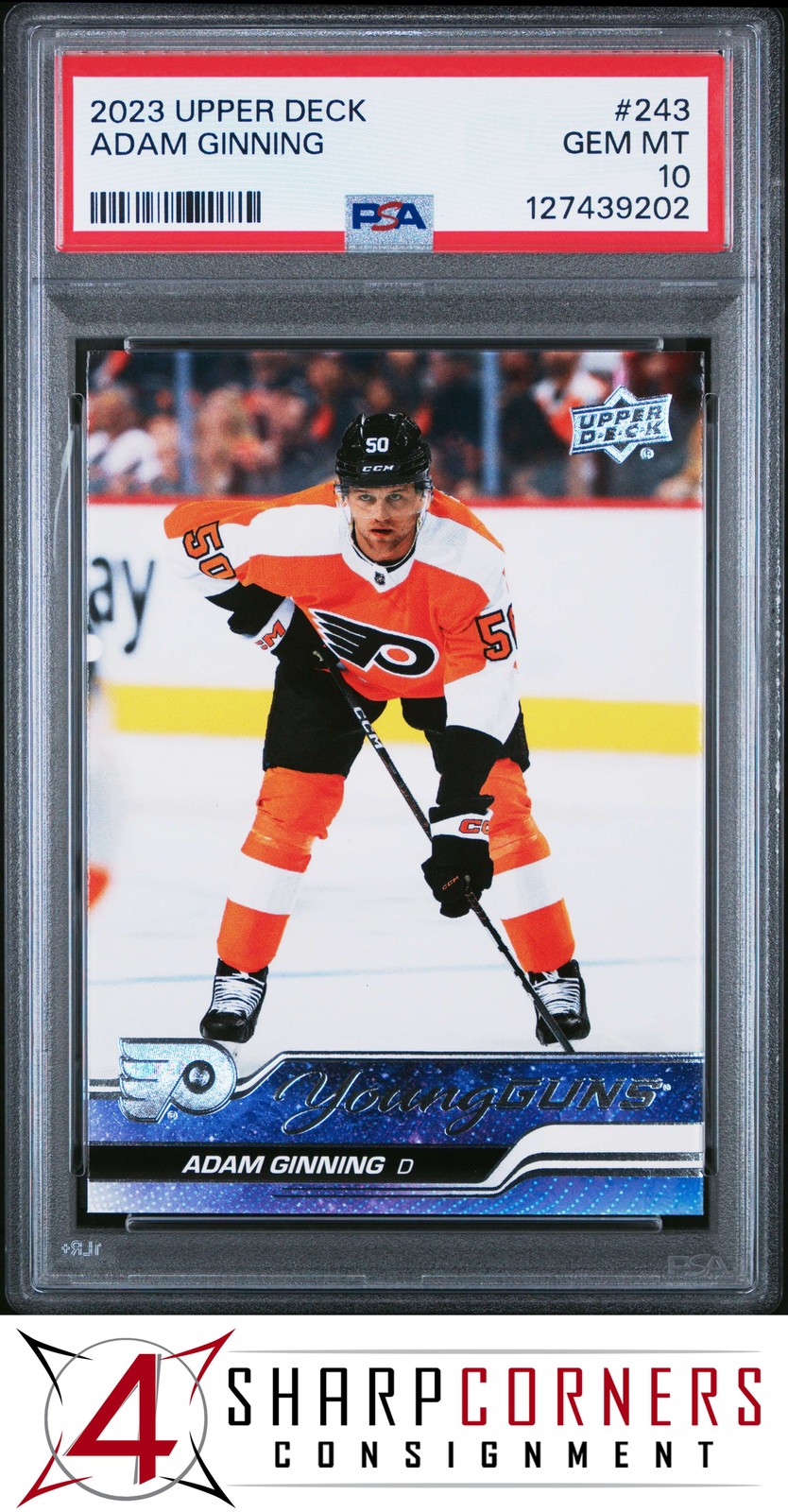 2023 UPPER DECK #243 ADAM GINNING RC YOUNG GUNS POP 4 PSA 10