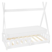 Kinderbett+Matratze Rausfallschutz Tipi Bett Hausbett Kiefernholz Weiß 70X140 Cm