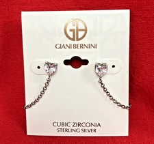 Giani Bernini CZ Heart Stud & Chain Drop Earrings in Sterling Silver