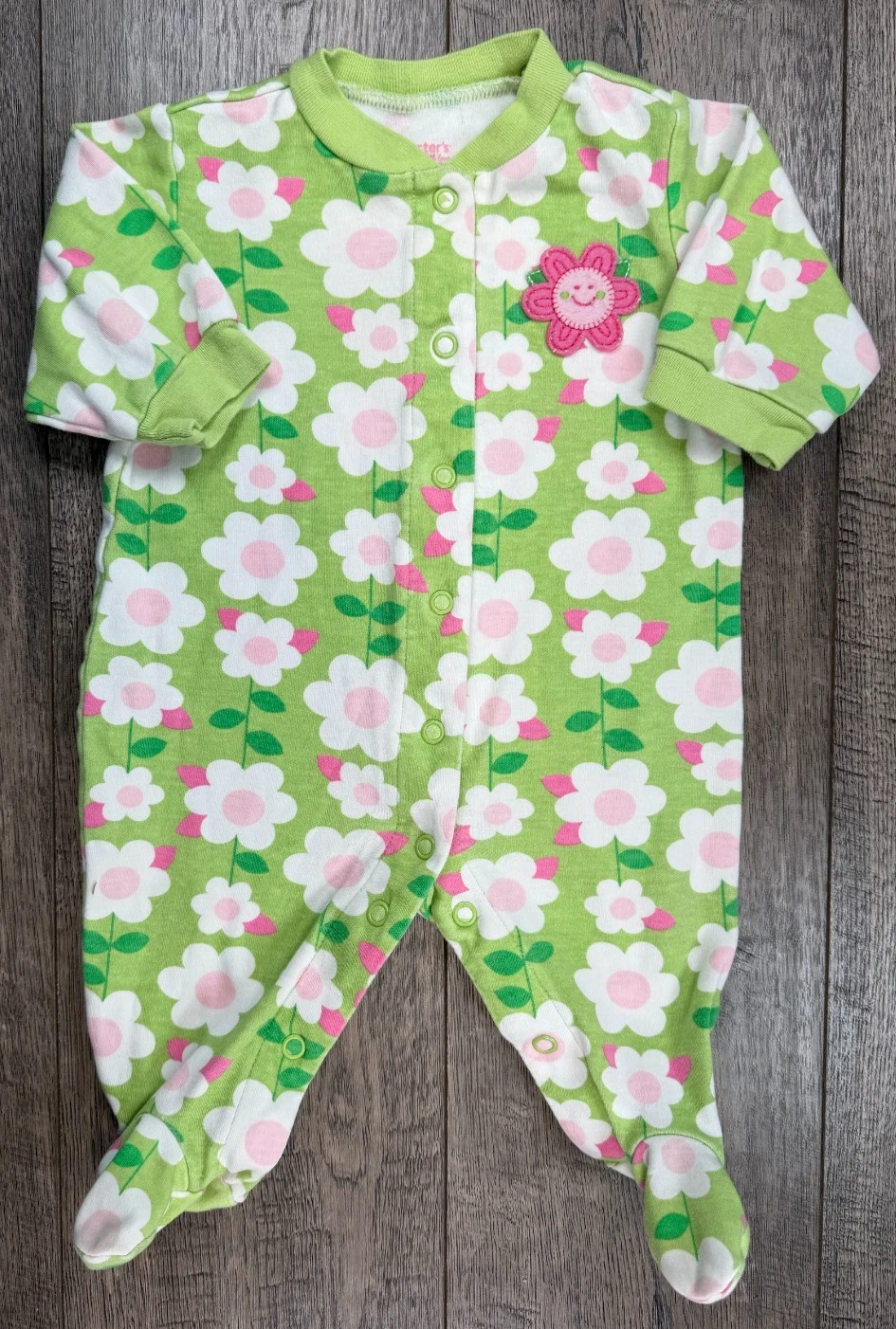 Baby Girl Clothes Vintage Carter's 3 Month Green Pink Floral Footed Outfit