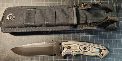 Hogue EX-F01 5.5'' Tasctical Drop Point Black G-Mascus Tan A2 Steel Fixed 35177