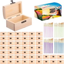 48 Pcs Unfinished Wooden Craft Boxes with Paintbrushes Small Wooden Boxes