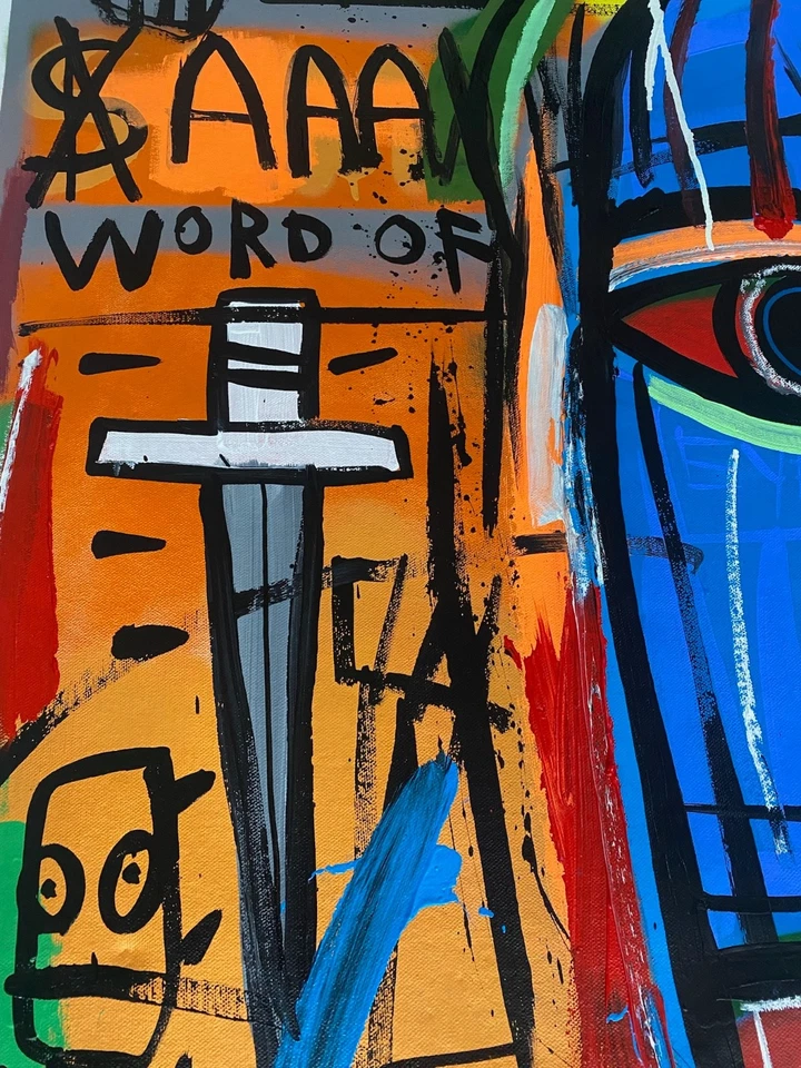 Rare Large King Samo Fits Basquiat on Canvas Signed 48 x 36 inches - Image 3 of 4