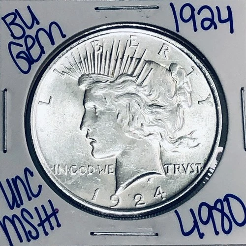 1924 BU UNCIRCULATED SILVER PEACE DOLLAR AUTHENTIC U.S. MINT FREE SHIPPING 4980