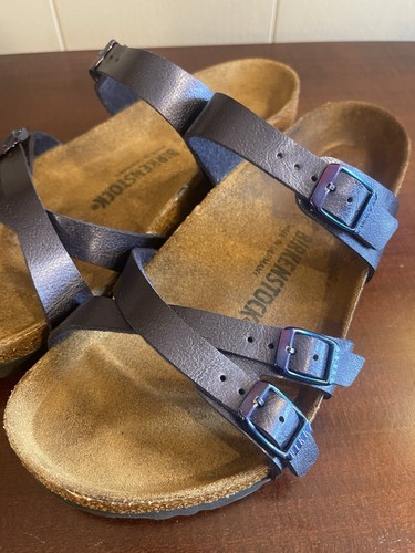 Birkenstock sandalo donna taglia 8/39 Franca recupero 3 cinturini cinturino pelle navy