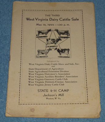 1944 West Virginia Dairy Cattle Sale Catalog State 4-H Camp Jackson's Mill