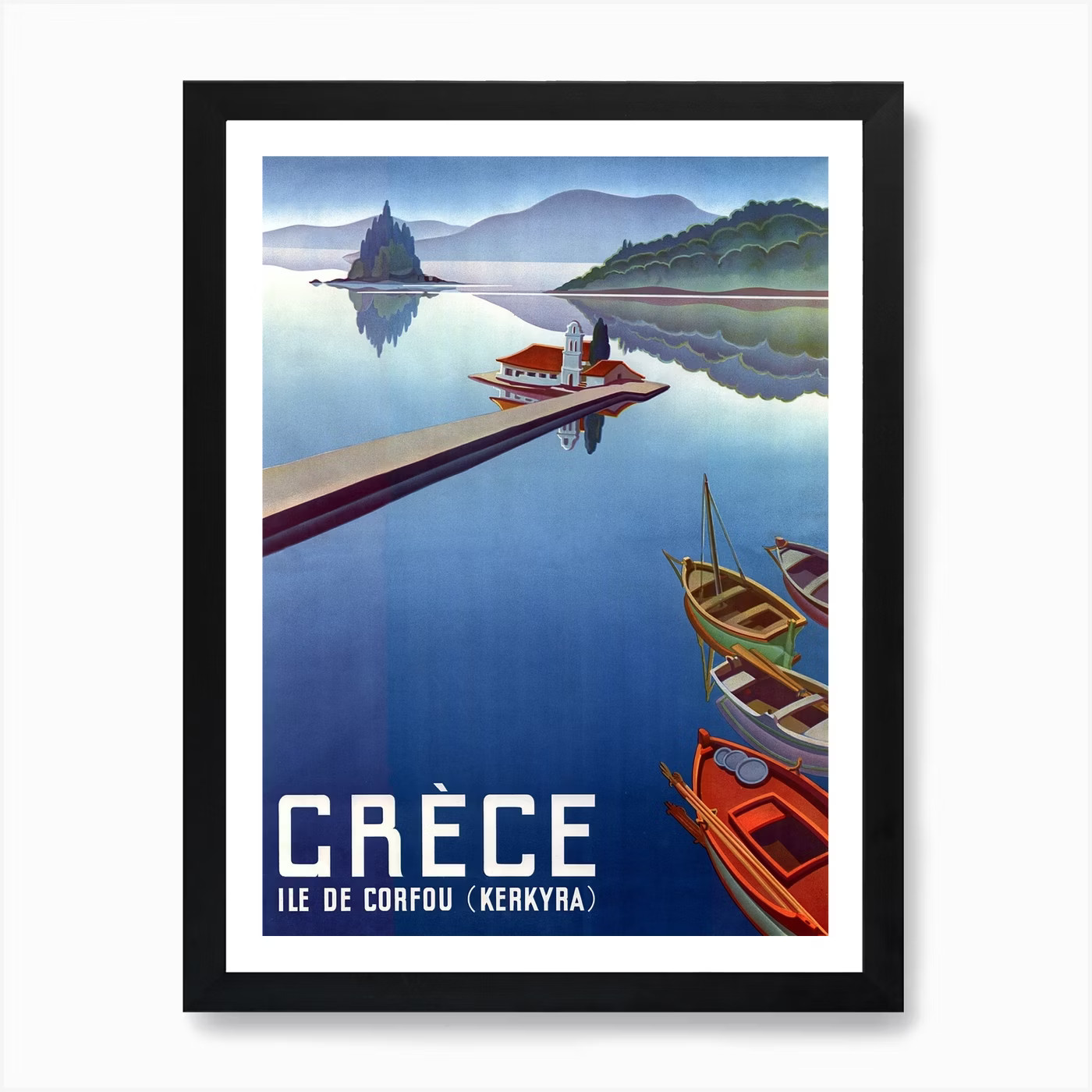 Fishing Boats In Corfu, Greece Art Framed Wall Art Poster Canvas Print Picture