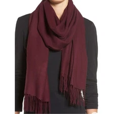 Nordstrom Wool and Cashmere Fringe Scarf in Burgundy New Retails $99