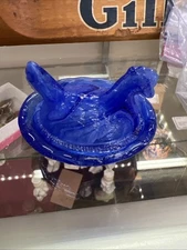 Miniature Hen On Nest Salt Cellar 2 1/2 Inch Swirl Blue