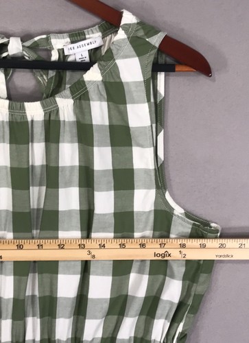 Abito donna montaggio libero grande verde quadri midi senza maniche tasche spacco laterale - Foto 13 di 15