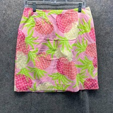 Vintage Lilly Pulitzer Skirt Womens 10 Pink Green Pineapple Print Cotton Pencil