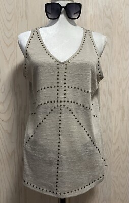 Essentials by Milano  Studded Sleeveless Top . Beige Color. Size Medium . New .
