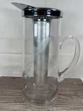 Vintage Retro Glass Chrome Pitcher Decanter w/Freeze-tube Leaf and Berry Design