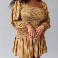 NWT Urban Outfitter Womens Smocked Mini Dress Size XS/ TP Brown Checkered Preppy