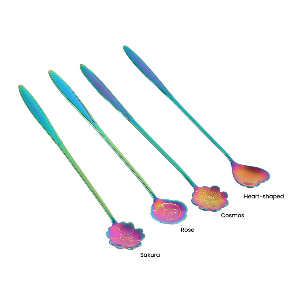 8Pcs Flower Spoon Set, 2 Different Size Stainless Steel Teaspoons