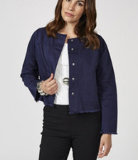 Indigo Blue Marlawynne Fringed Denim Jacket - Size Xl Bnwt
